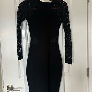 French Connection Black Dress with Lace Sleeves
